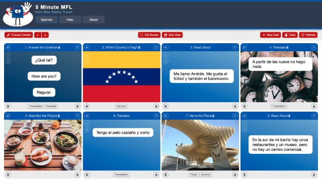 5 Minute MFL page showing a grid of varied cards