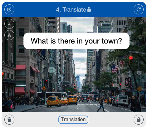 A single Translate card showing a Spanish phrase and its English translation.